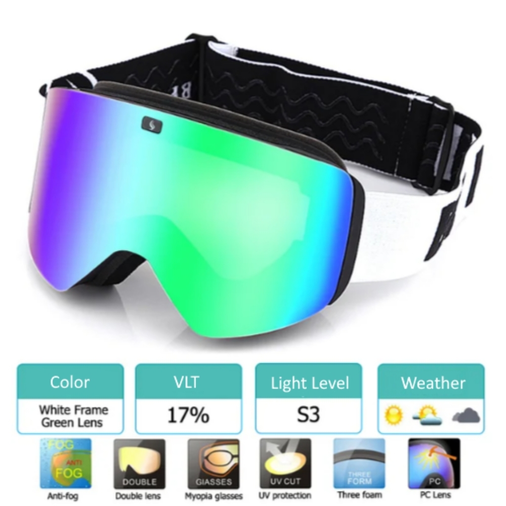 White With Blue Full View Snowboard Goggles (swappable lenses)